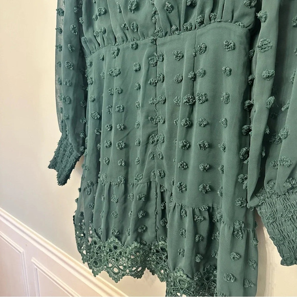 Lulus Love Or Lust Embroidered Lace Long Sleeve Emerald Green Size Small - Picture 11 of 13